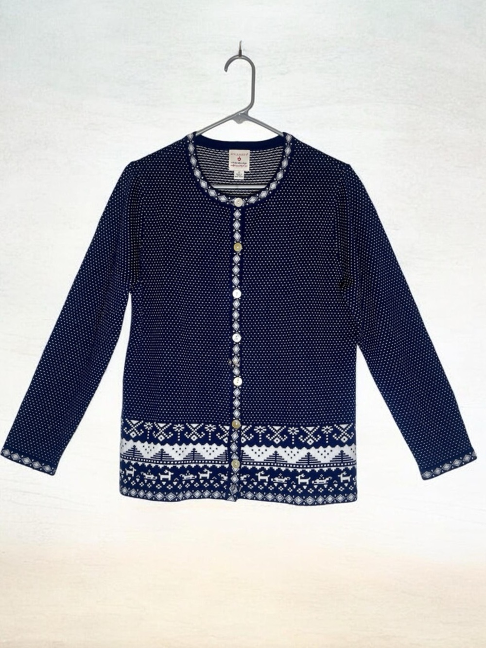 Appleseed's Navy and White Fair Isle Button-Front Cardigan
